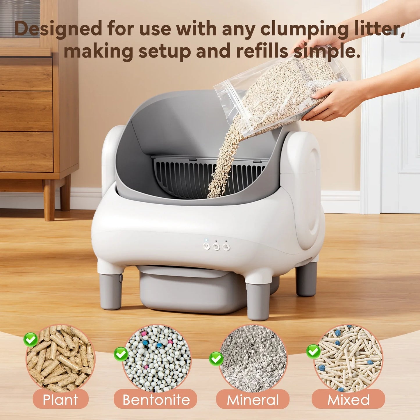 Self Cleaning Litter Box,Open Top Automatic Litter Box with App Control for Multiple Cats, Safety Sensors Protection,Large Waste Bin